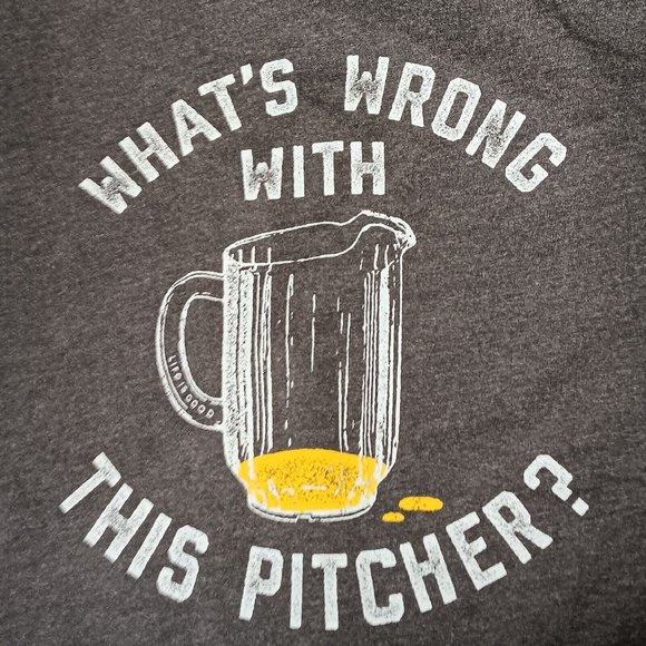 Life Is Good Whats Wrong With This Pitcher M Crisher Tee T Shirt Gray Beer Brew - Picture 7 of 7
